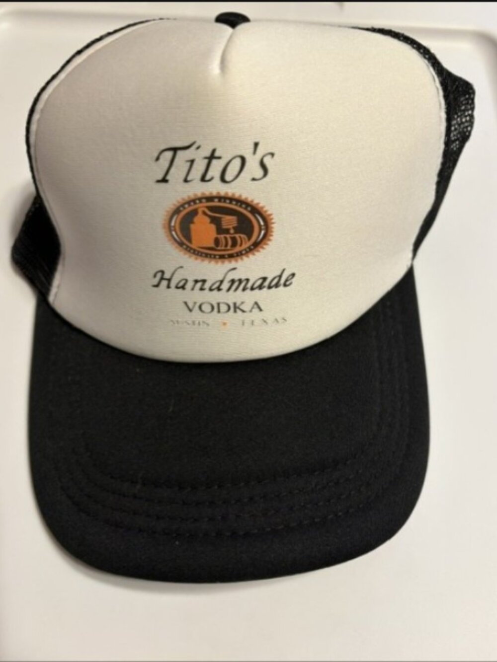 Tito's Handmade Vodka Trucker Hat NWOT Black White Mesh Snapback Distillery